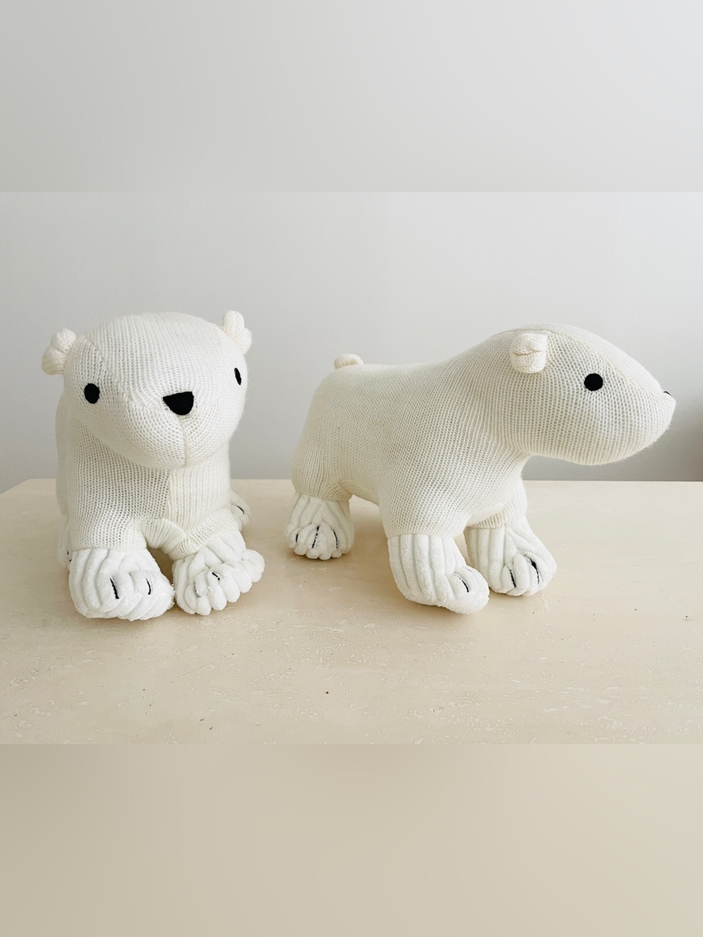 Knit Polar Bear Twins 12" White Standing Soft Plush Stuffed Animal Toy Hug Fun